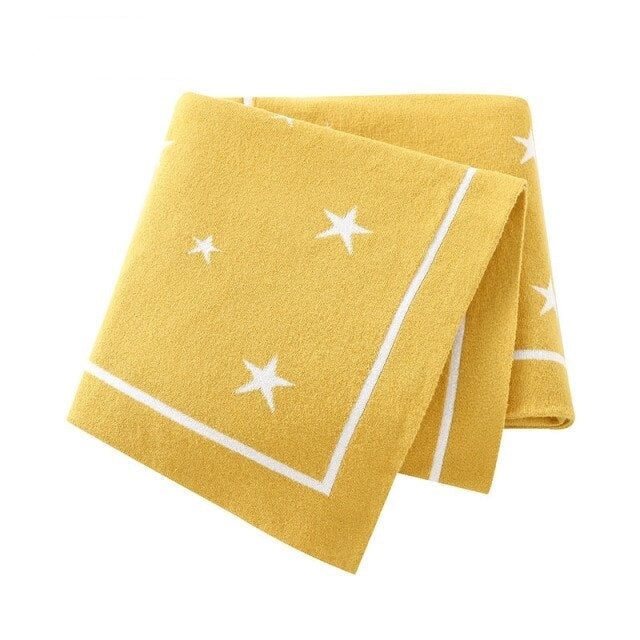 White Stars Cotton Knitted Baby Children Nursery Blanket - Just Kidding Store