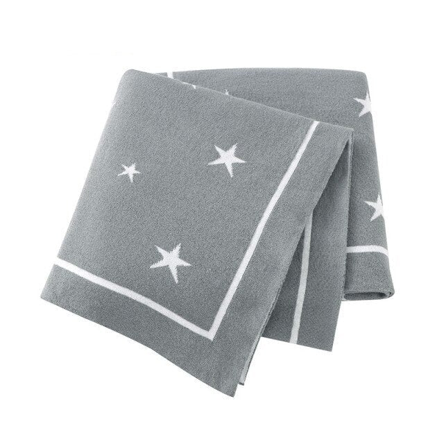 White Stars Cotton Knitted Baby Children Nursery Blanket - Just Kidding Store