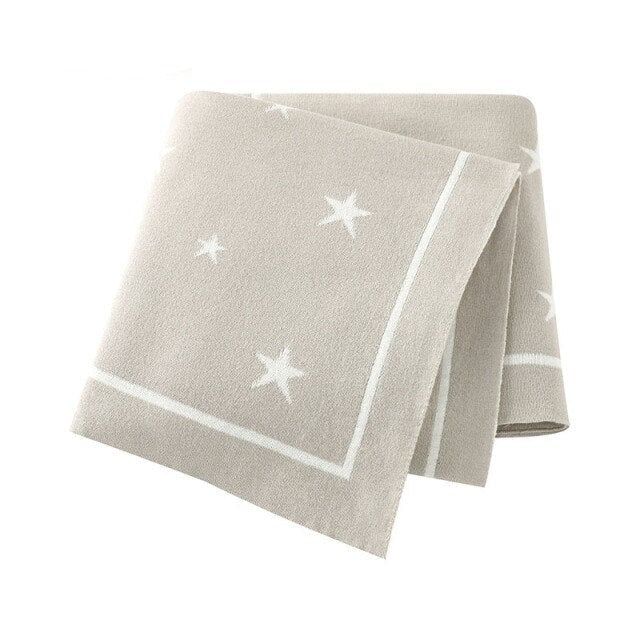 White Stars Cotton Knitted Baby Children Nursery Blanket - Just Kidding Store