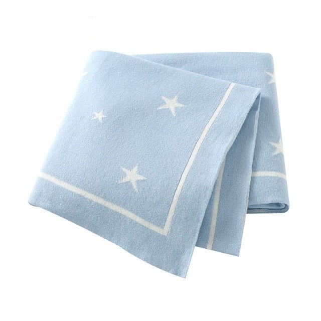 White Stars Cotton Knitted Baby Children Nursery Blanket - Just Kidding Store