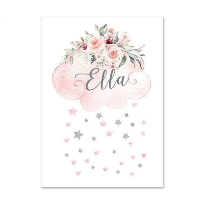 Pink Moon Elephant Balloon Canvas Art Custom Name Wall Posters -  Just Kidding Store
