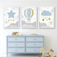 Blue Hot Air Balloon Clouds Stars - Custom Name Canvas Art - Just Kidding Store