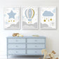 Blue Hot Air Balloon Clouds Stars - Custom Name Canvas Art - Just Kidding Store