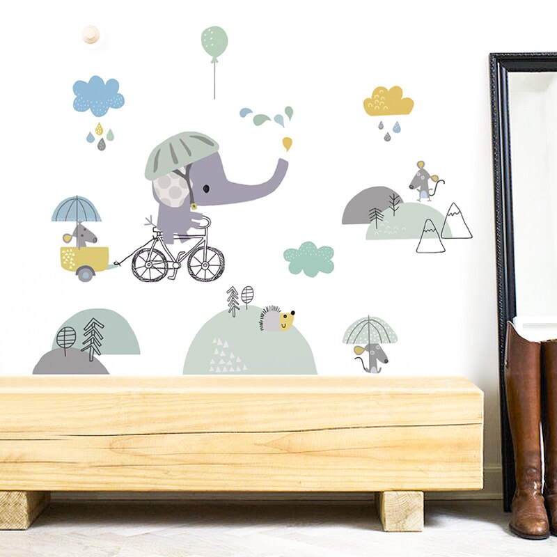 Baby Elephant Riding Bicycle Nursery Wall Decal - Just Kidding Store
