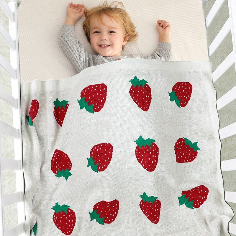 Strawberry Baby Children Nursery Cotton Knit Blanket - Just Kidding Store