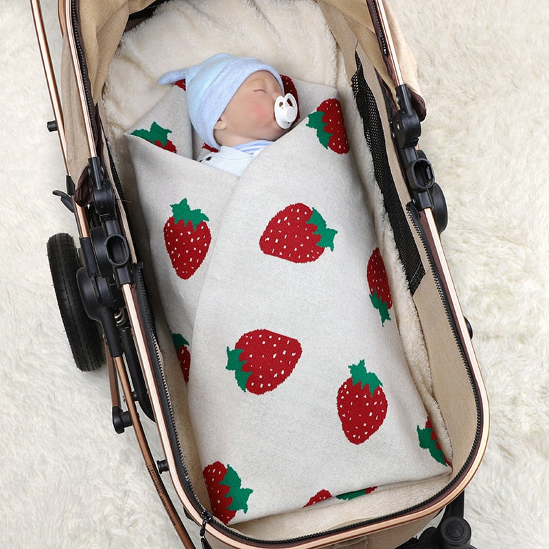 Strawberry Baby Children Nursery Cotton Knit Blanket - Just Kidding Store