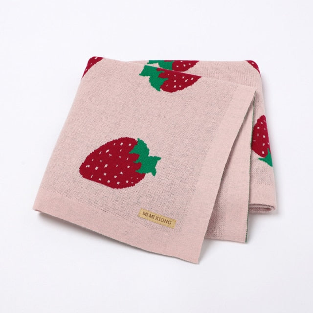 Strawberry Baby Children Nursery Cotton Knit Blanket - Just Kidding Store