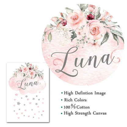Pink Moon Elephant Balloon Canvas Art Custom Name Wall Posters -  Just Kidding Store