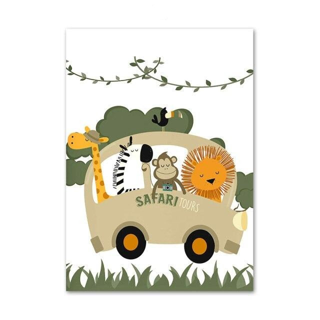 Safari Trip Canvas Posters - Wild Animals Wall Prints - Just Kidding Store