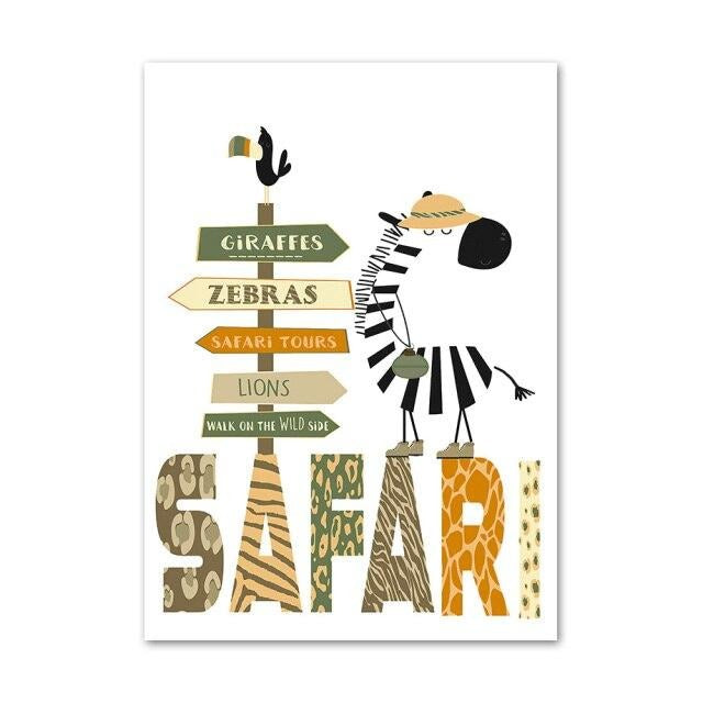 Safari Trip Canvas Posters - Wild Animals Wall Prints - Just Kidding Store