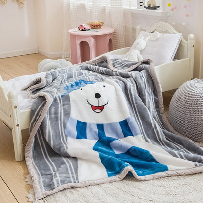 White Bear Coral Fleece Blanket 2 Layers Bedspread - Just Kidding Store