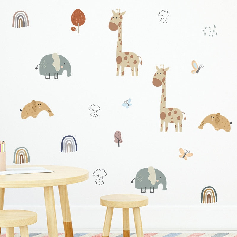 Rainbow Safari Wall Stickers Animal Nursery Decals - Just Kidding Store