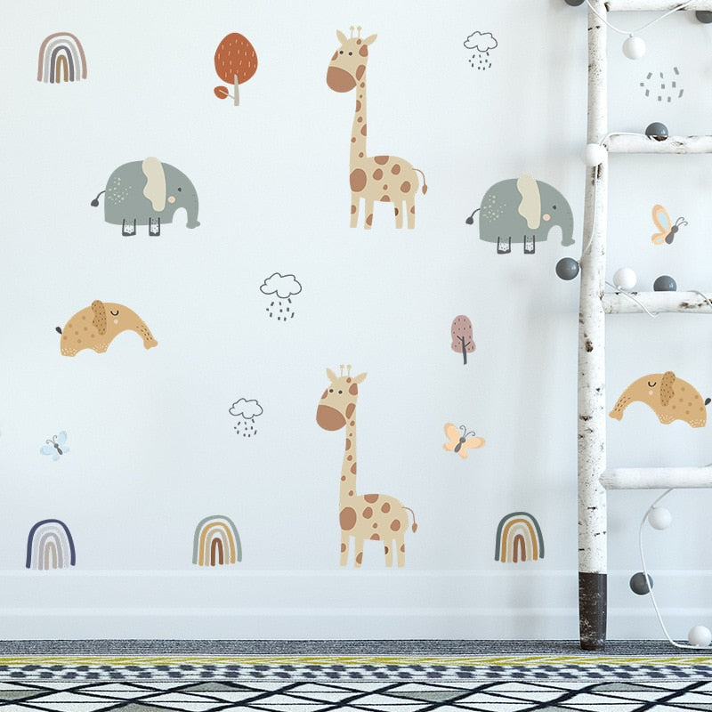 Rainbow Safari Wall Stickers Animal Nursery Decals - Just Kidding Store