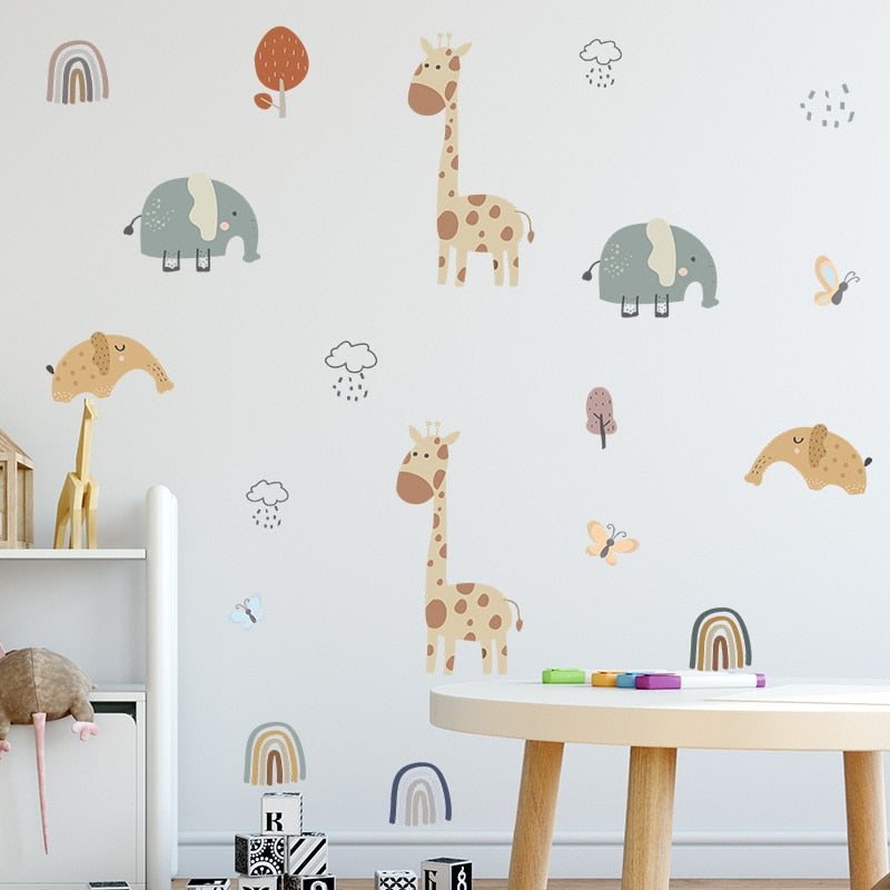 Rainbow Safari Wall Stickers Animal Nursery Decals - Just Kidding Store