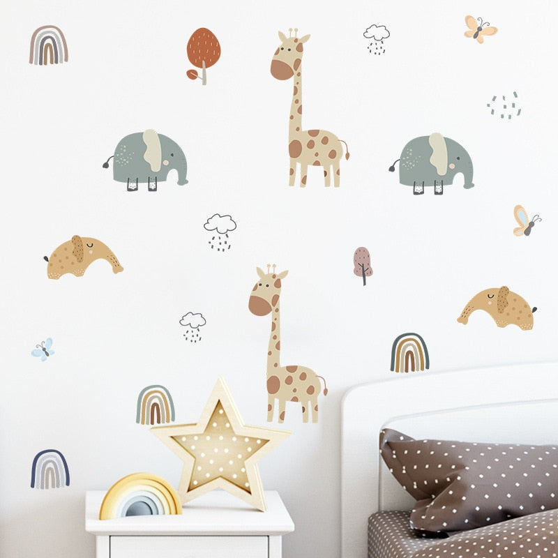 Rainbow Safari Wall Stickers Animal Nursery Decals - Just Kidding Store