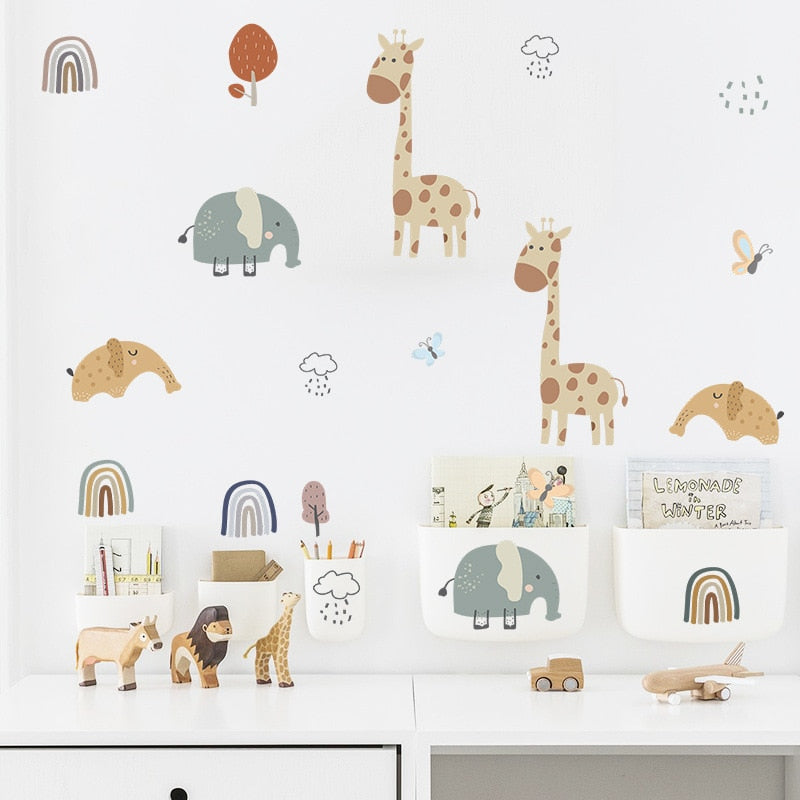 Rainbow Safari Wall Stickers Animal Nursery Decals - Just Kidding Store
