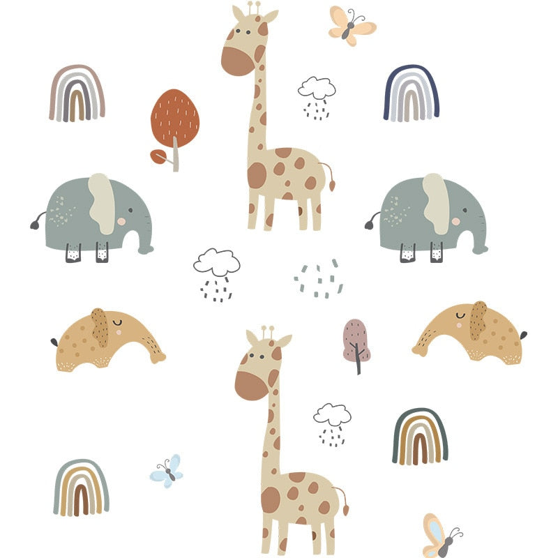 Rainbow Safari Wall Stickers Animal Nursery Decals - Just Kidding Store