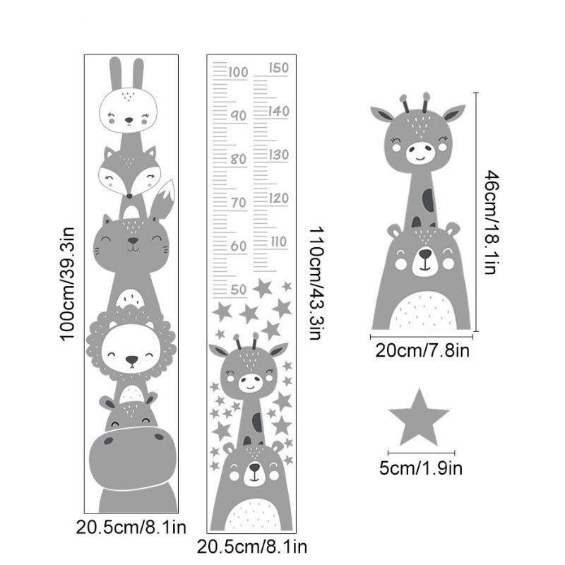 Animal Friends Height Measure Wall Decal - Growth Chart Sticker - Just Kidding Store