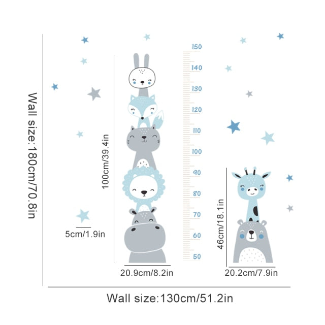 Animal Friends Height Measure Wall Decal - Growth Chart Sticker - Just Kidding Store