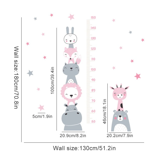 Animal Friends Height Measure Wall Decal - Growth Chart Sticker - Just Kidding Store