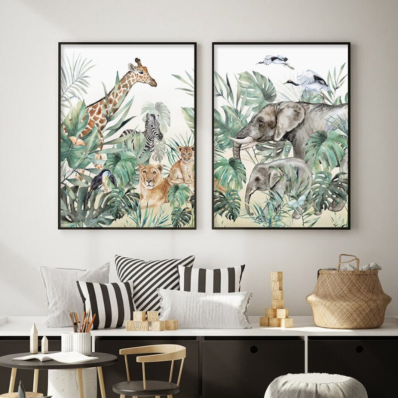 Tropical Jungle Canvas Wall Art - Nursery Animal Prints - Just Kidding Store