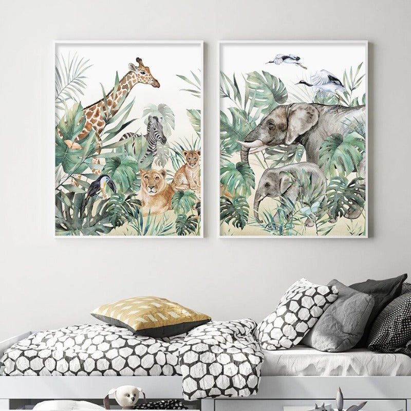 Tropical Jungle Canvas Wall Art - Nursery Animal Prints - Just Kidding Store