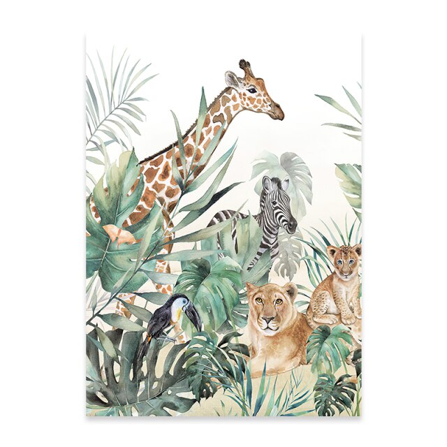 Tropical Jungle Canvas Wall Art - Nursery Animal Prints - Just Kidding Store