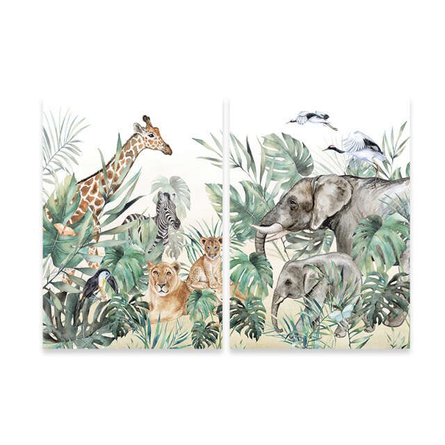 Tropical Jungle Canvas Wall Art - Nursery Animal Prints - Just Kidding Store