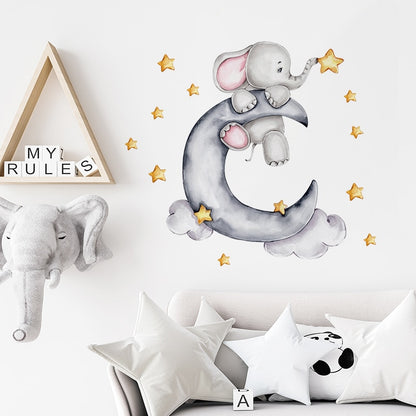 Watercolour Moon Elephant Nursery Wall Sticker Decals - Just Kidding Store