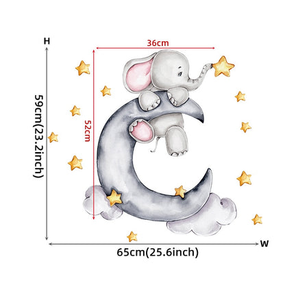 Watercolour Moon Elephant Nursery Wall Sticker Decals - Just Kidding Store