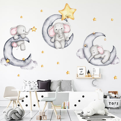 Watercolour Moon Elephant Nursery Wall Sticker Decals - Just Kidding Store
