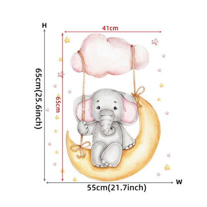 Watercolour Moon Elephant Nursery Wall Sticker Decals - Just Kidding Store
