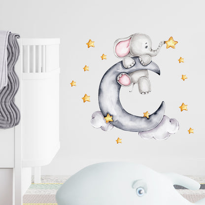 Watercolour Moon Elephant Nursery Wall Sticker Decals - Just Kidding Store
