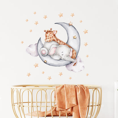 Watercolour Moon Elephant Nursery Wall Sticker Decals - Just Kidding Store