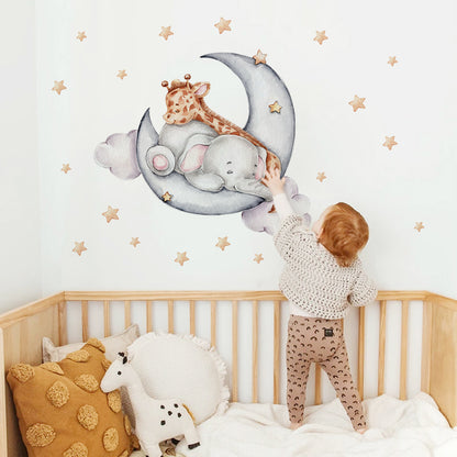 Watercolour Moon Elephant Nursery Wall Sticker Decals - Just Kidding Store