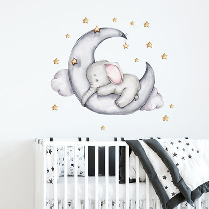 Watercolour Moon Elephant Nursery Wall Sticker Decals - Just Kidding Store