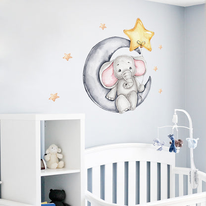 Watercolour Moon Elephant Nursery Wall Sticker Decals - Just Kidding Store