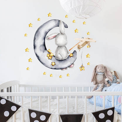 Watercolour Moon Elephant Nursery Wall Sticker Decals - Just Kidding Store