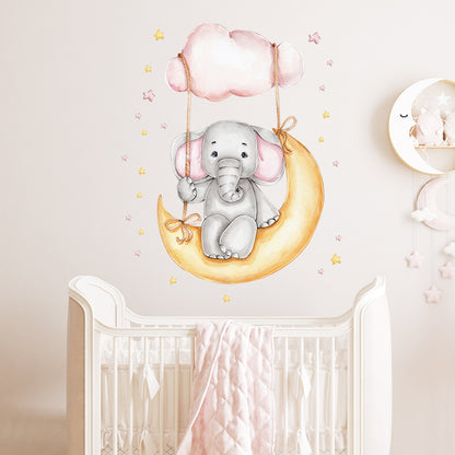 Watercolour Moon Elephant Nursery Wall Sticker Decals - Just Kidding Store