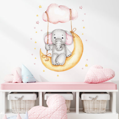 Watercolour Moon Elephant Nursery Wall Sticker Decals - Just Kidding Store
