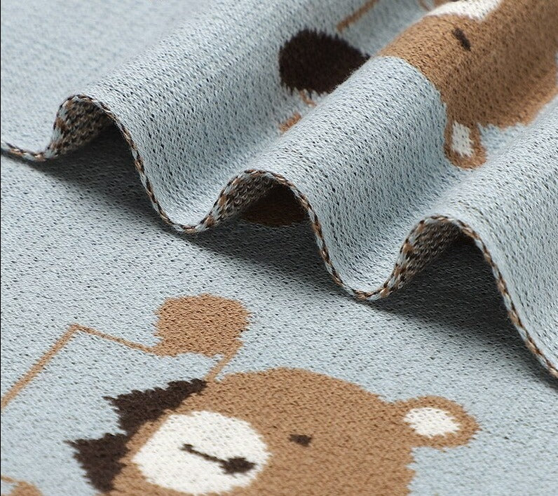 Little Bears Cotton Knitted Baby Nursery Blanket - Just Kidding Store