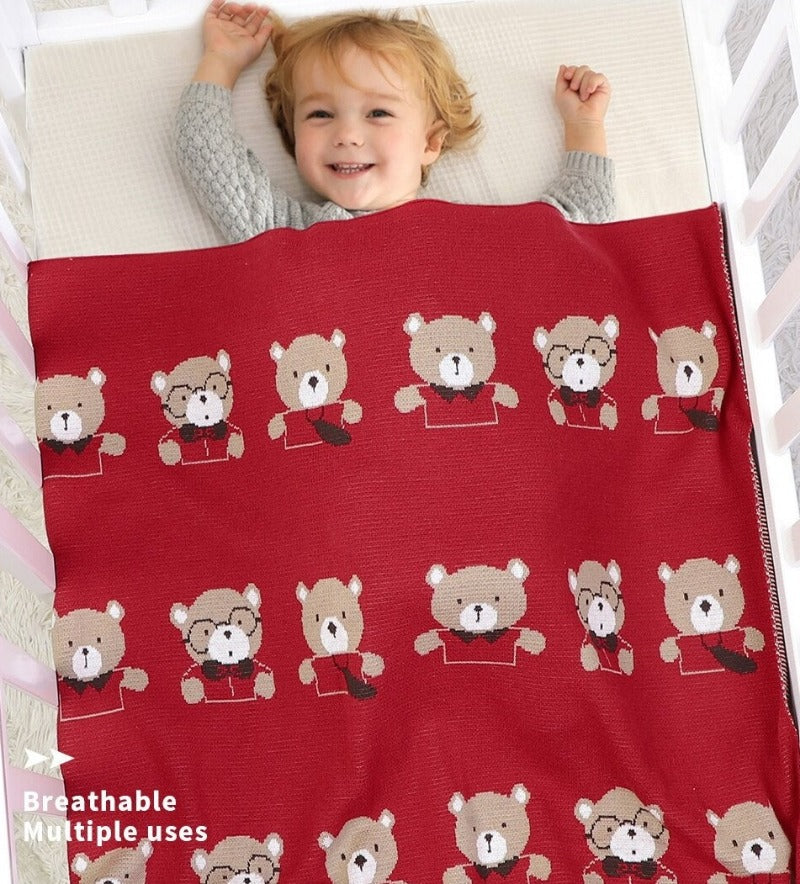 Little Bears Cotton Knitted Baby Nursery Blanket - Just Kidding Store