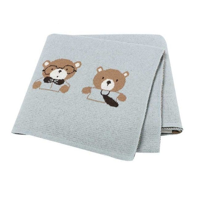 Little Bears Cotton Knitted Baby Nursery Blanket - Just Kidding Store