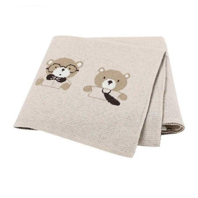 Little Bears Cotton Knitted Baby Nursery Blanket - Just Kidding Store