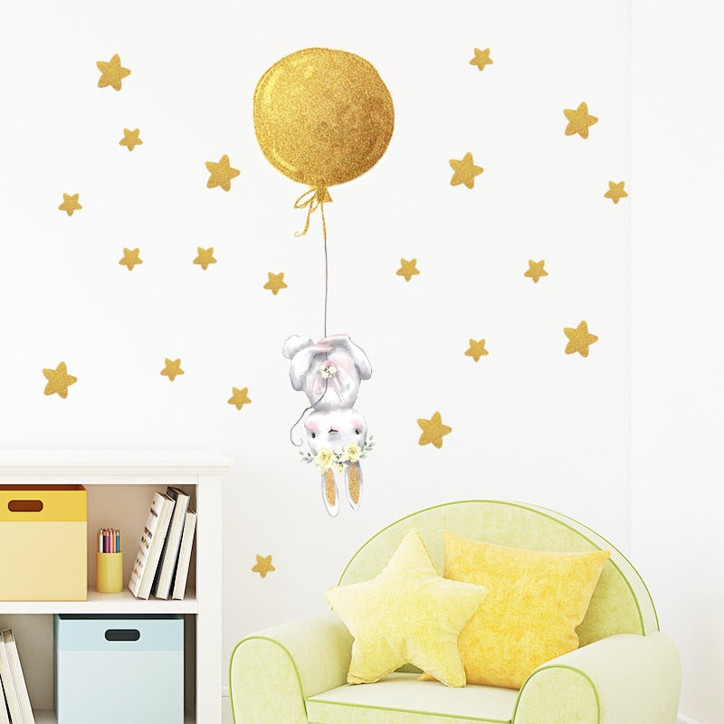 Sunshine Balloon Bunny Nursery Wall Sticker Decals - Just Kidding Store