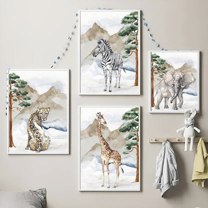 Safari Elephant Lion Zebra Giraffe Leopard Canvas Prints - Just Kidding Store