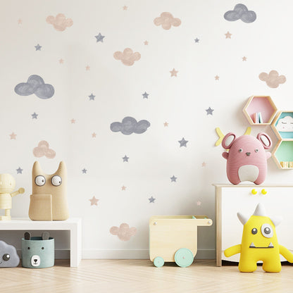 Watercolor Cloud And Stars Wall Stickers - Just Kidding Store