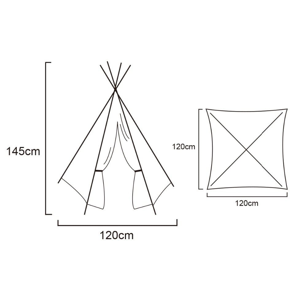 Four Poles Teepee -  Kids Indian Play Tent - White - Blue - Pink