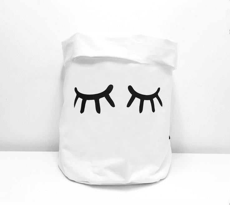 Folding Cotton Canvas Storage Bag - Eyelashes Nordic Style - Just Kidding Store