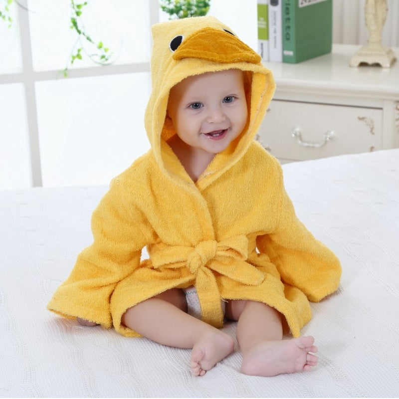 Baby Hooded Animal Cartoon Bathrobe - Yellow Duck - Just Kidding Store